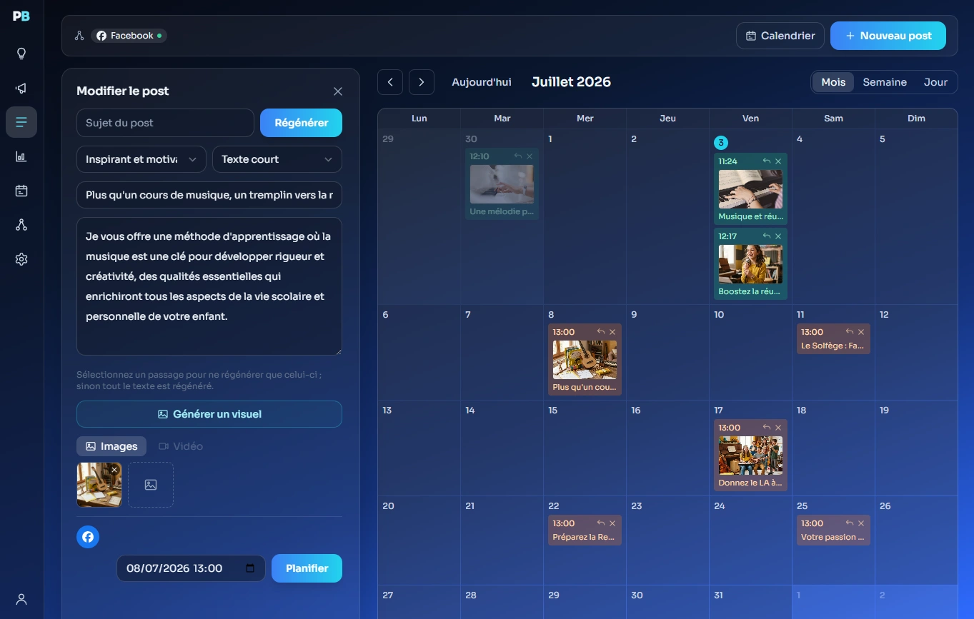 Calendrier PilotBox avec une campagne planifiée sur le mois