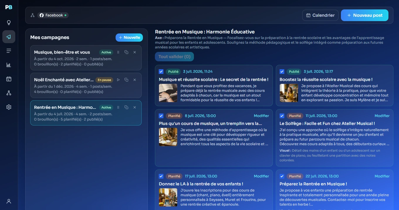 Édition d'un post PilotBox avec texte rédigé et visuel généré