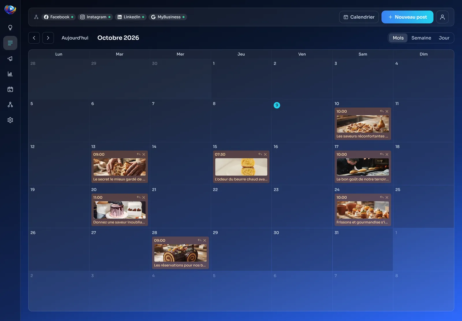 Le calendrier d'octobre de la boulangerie, avec sept publications programmées