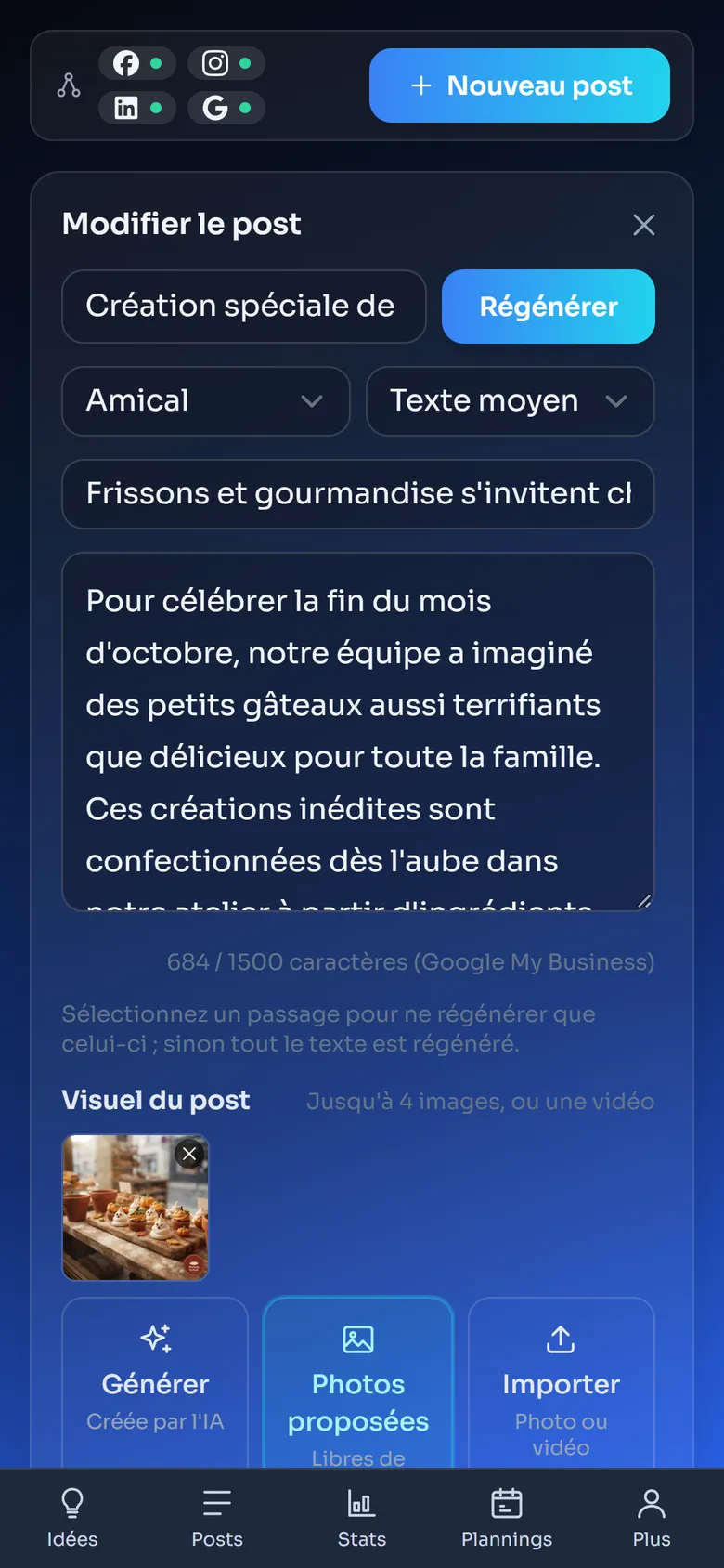 L'éditeur de post sur téléphone