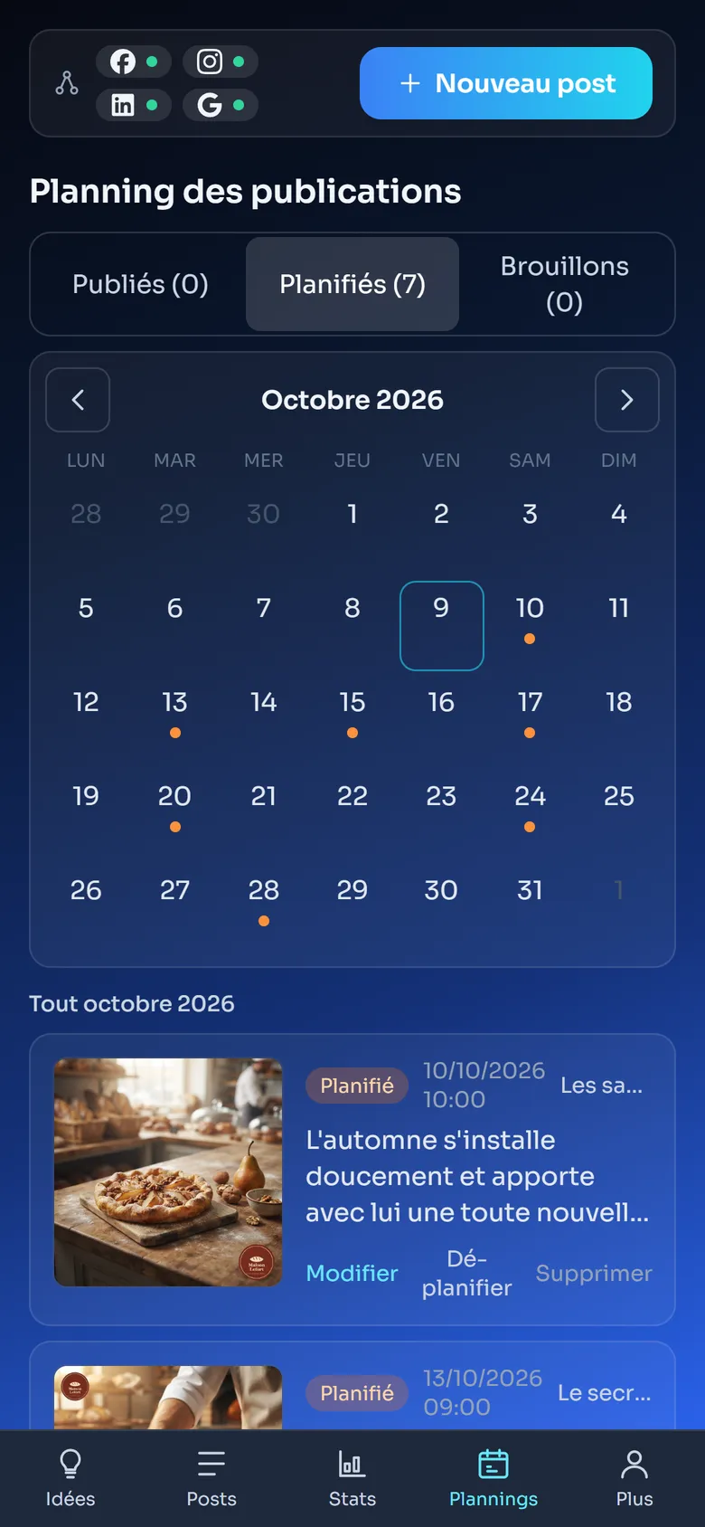 Le planning du mois sur téléphone
