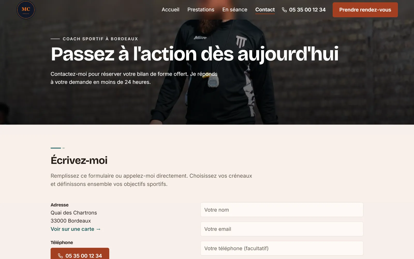 Une page intérieure du site de Move Coaching
