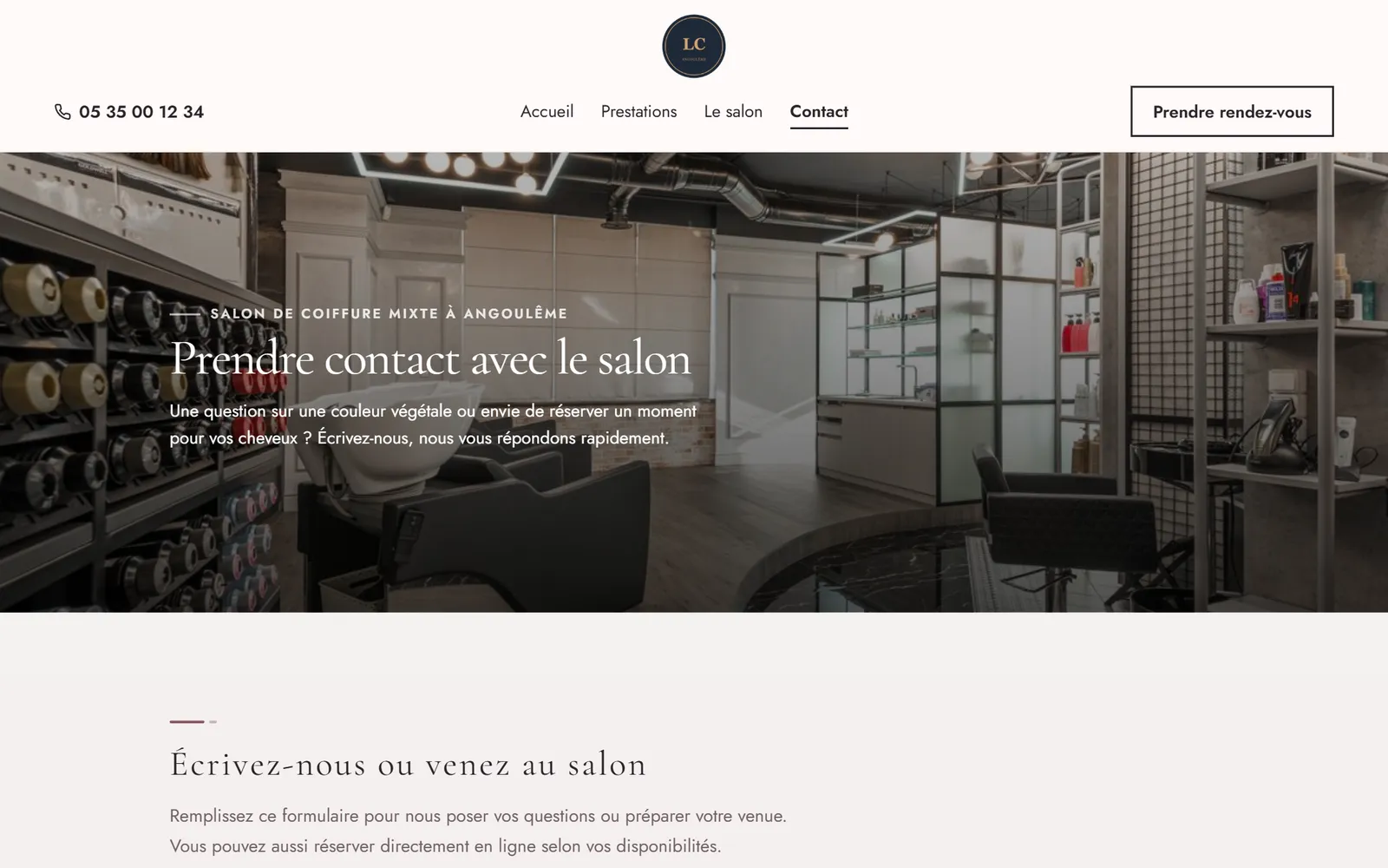 Une page intérieure du site de Atelier Léa Coiffure