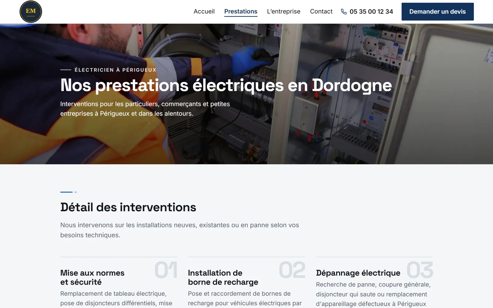 Une page intérieure du site de Élec Services Moreau