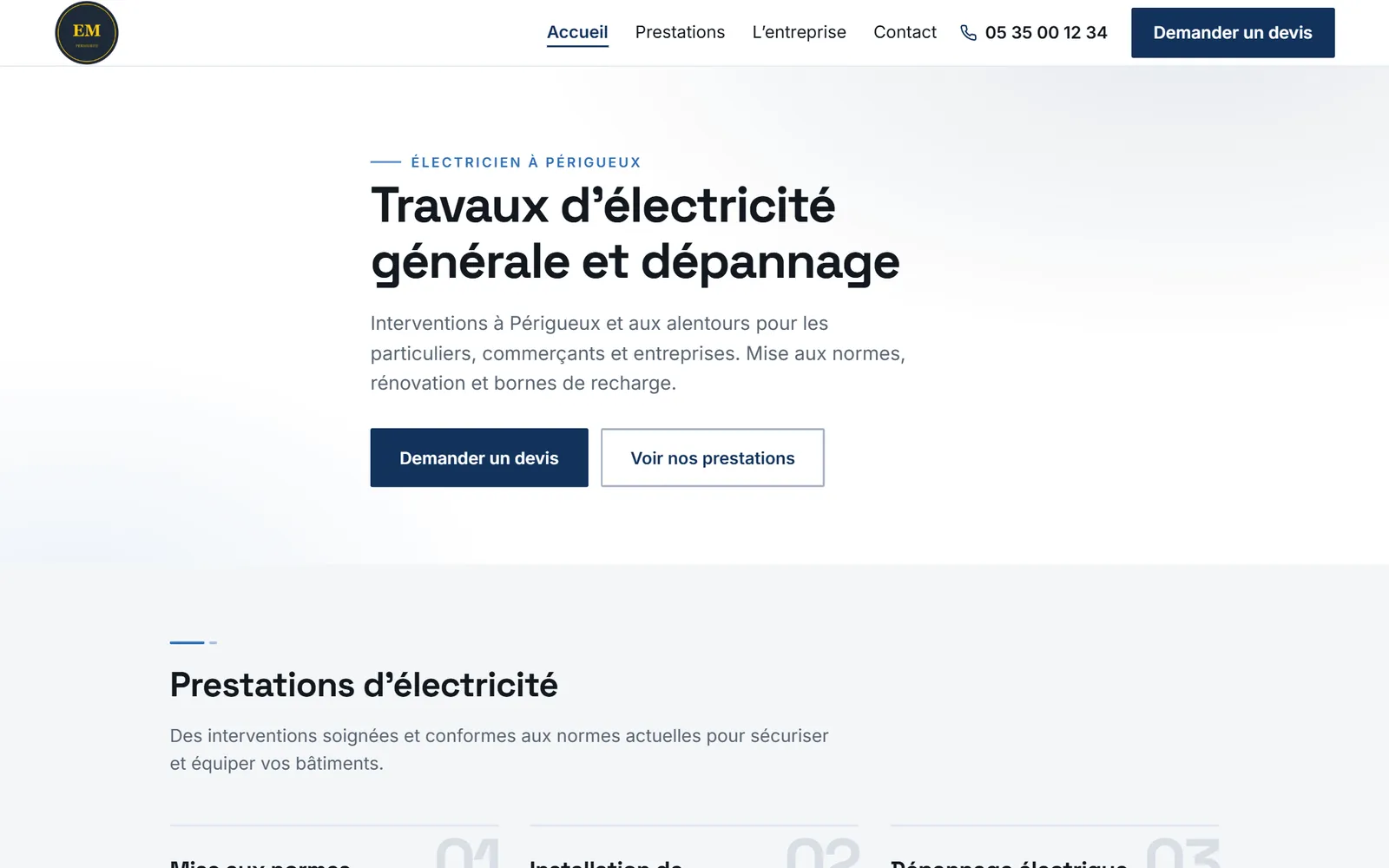 Site internet de Élec Services Moreau, électricien à Périgueux, créé par Pilot Box Web