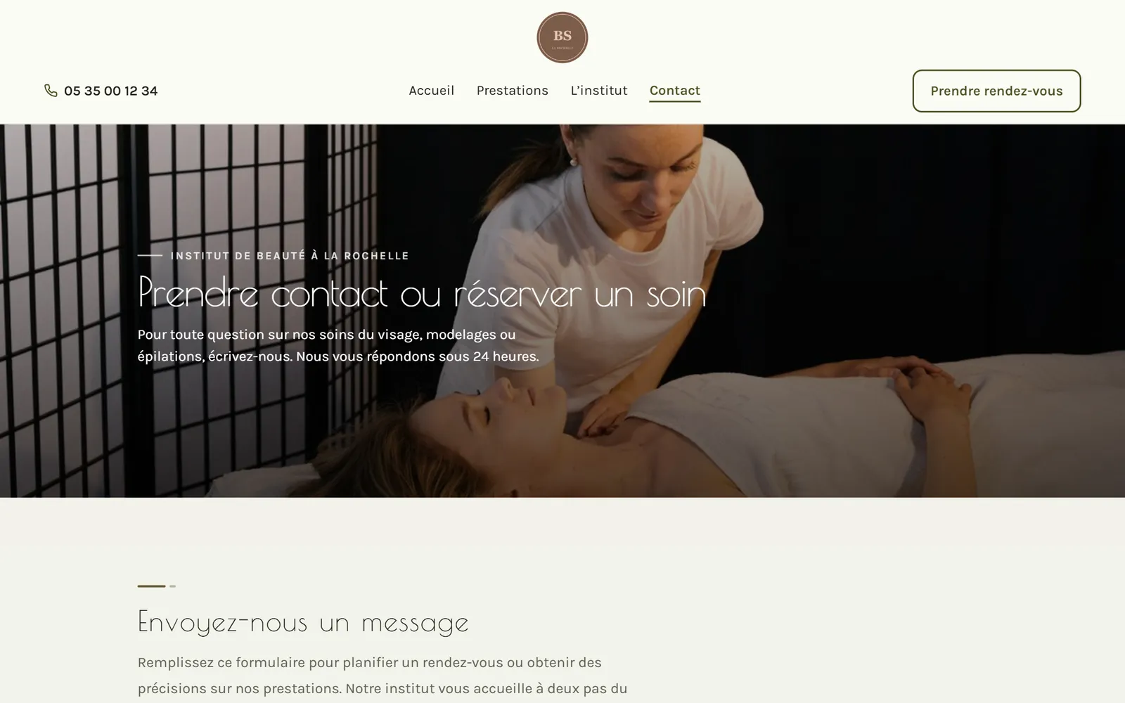 Une page intérieure du site de Institut Belle Saison