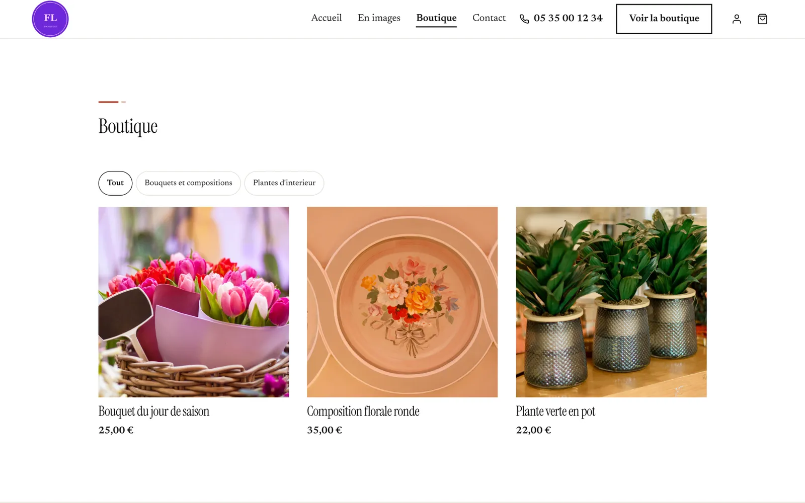 Une page intérieure du site de Fleurs de Lune