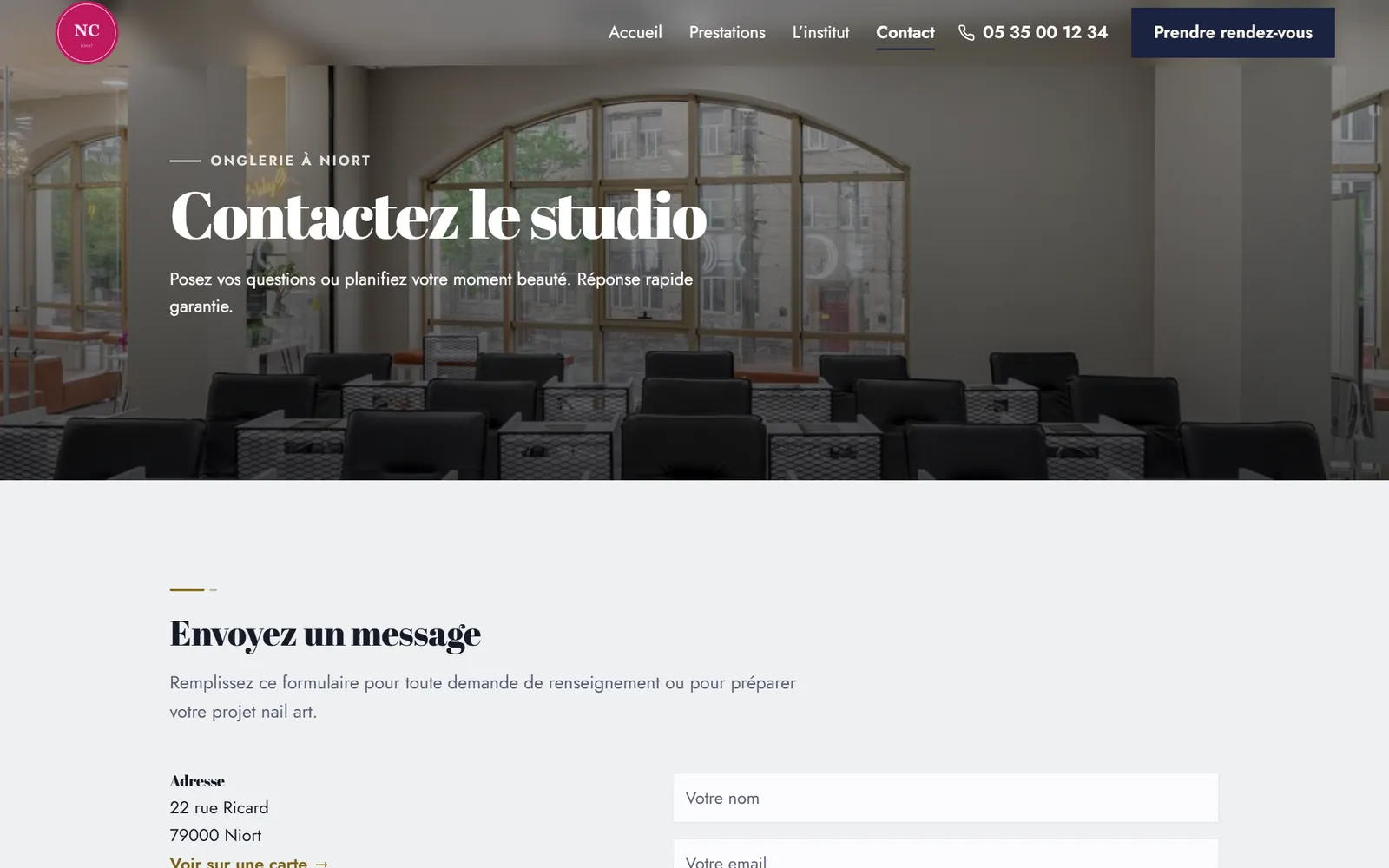 Une page intérieure du site de Nail Studio Camille
