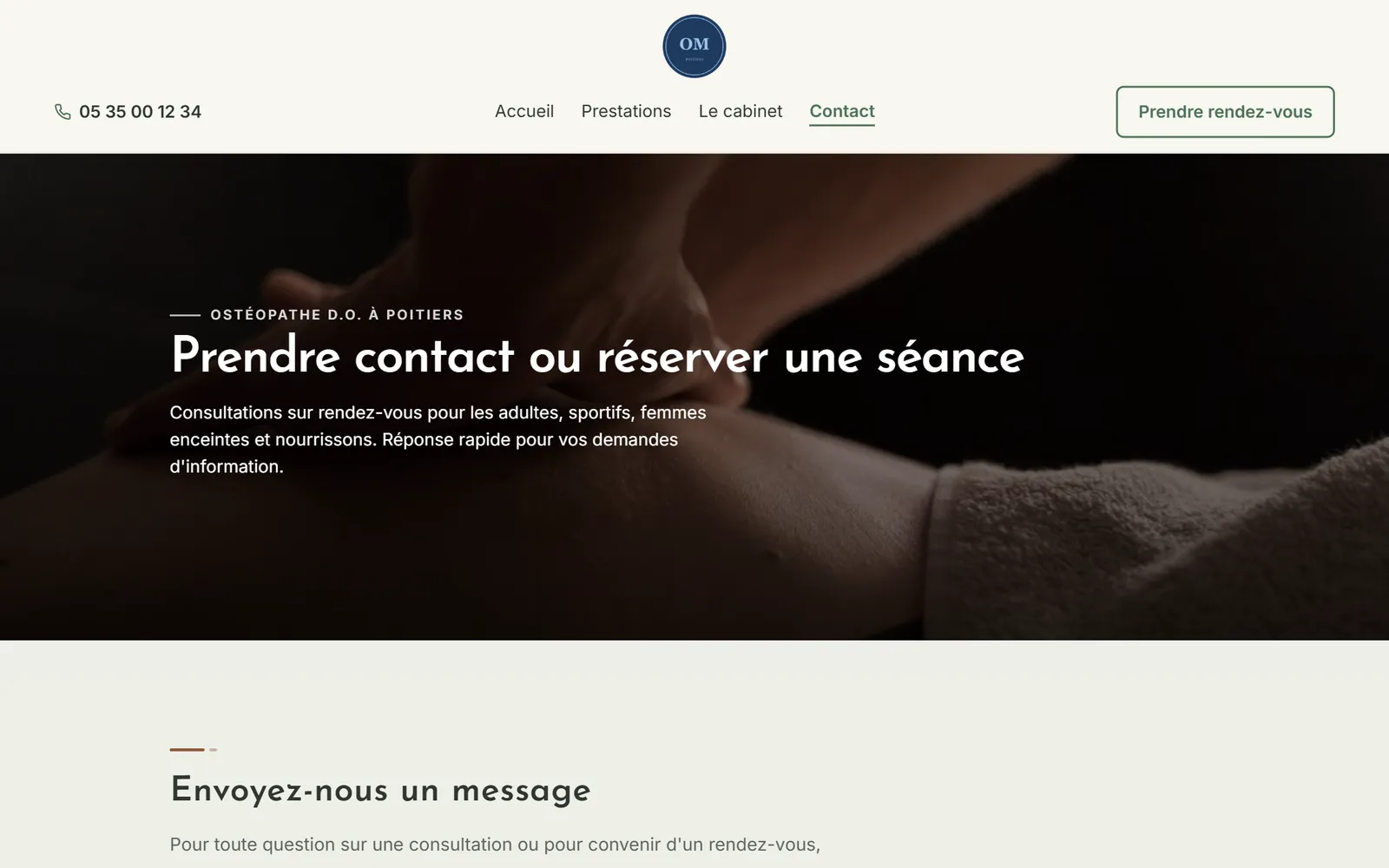 Une page intérieure du site de Cabinet d'ostéopathie Martin