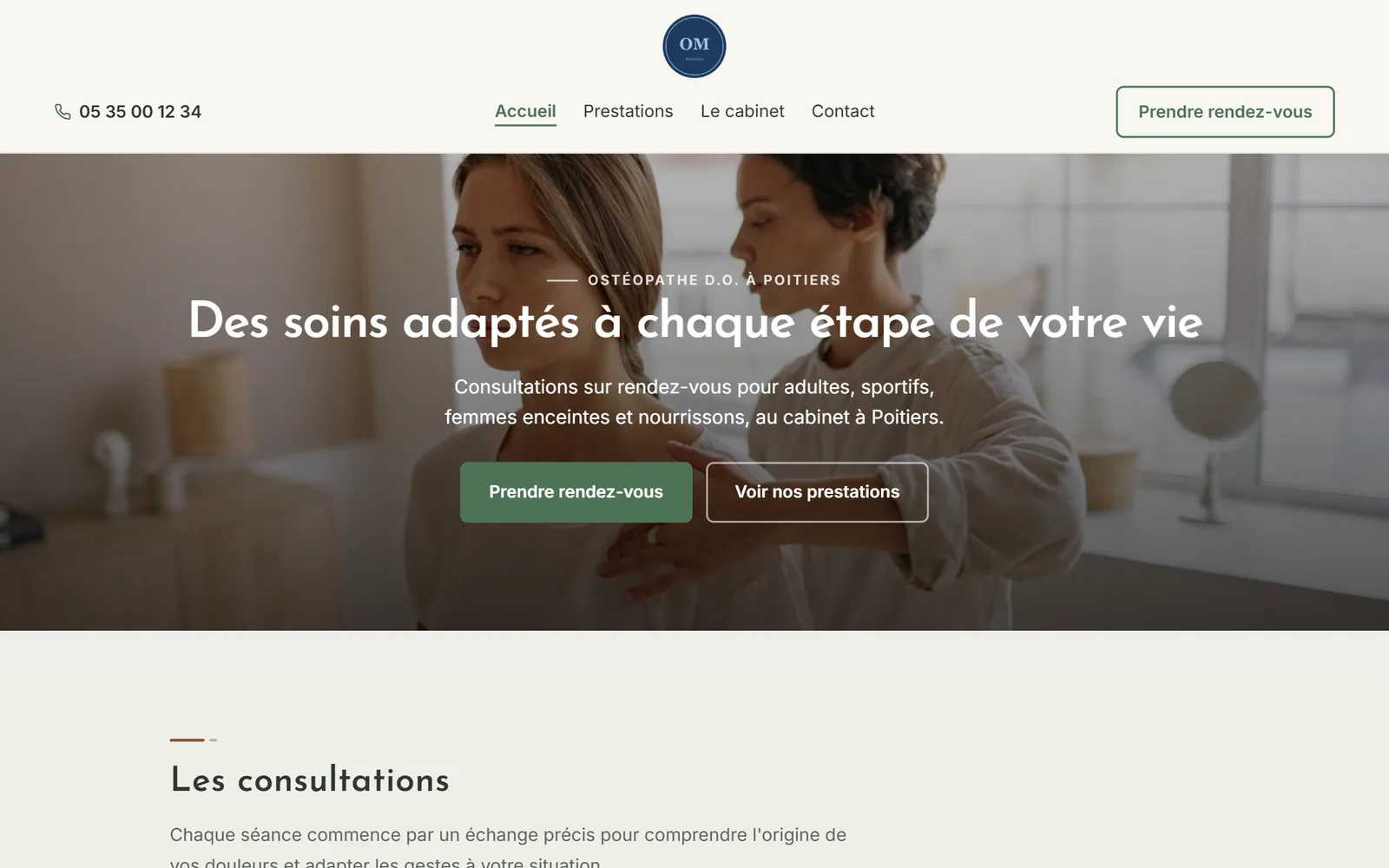 Site internet de Cabinet d'ostéopathie Martin, ostéopathe à Poitiers, créé par Pilot Box Web