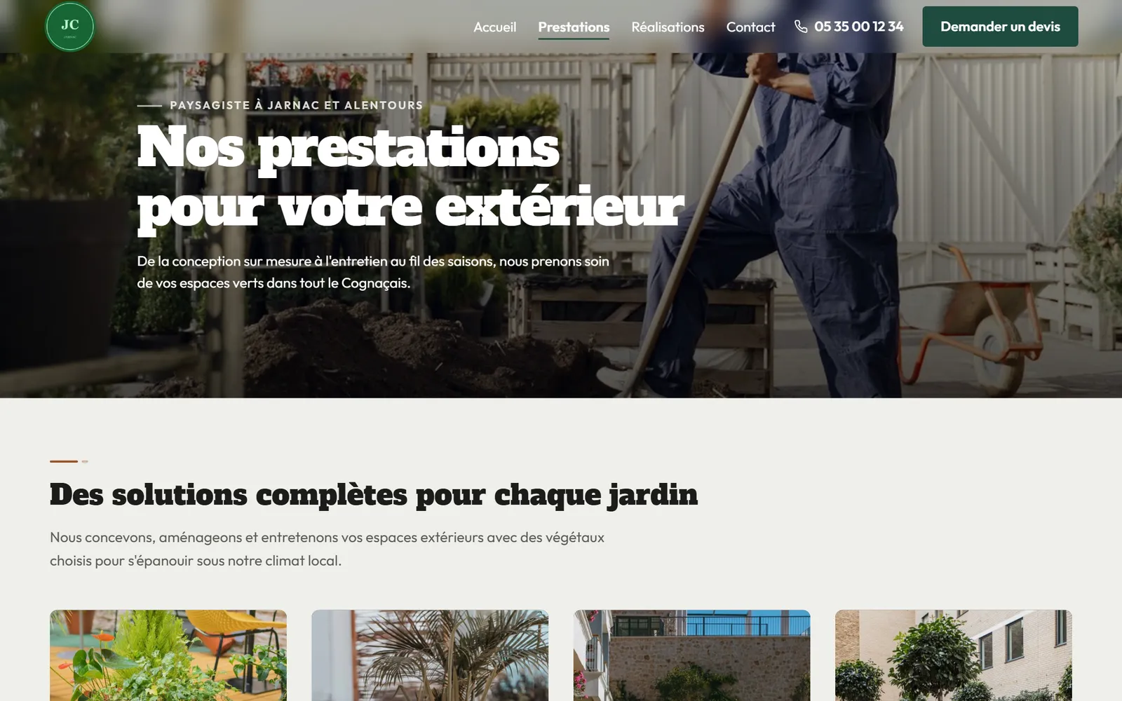Une page intérieure du site de Jardins de Charente