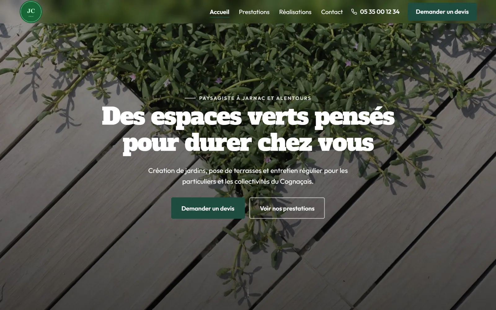Site internet de Jardins de Charente, paysagiste à Jarnac, créé par Pilot Box Web