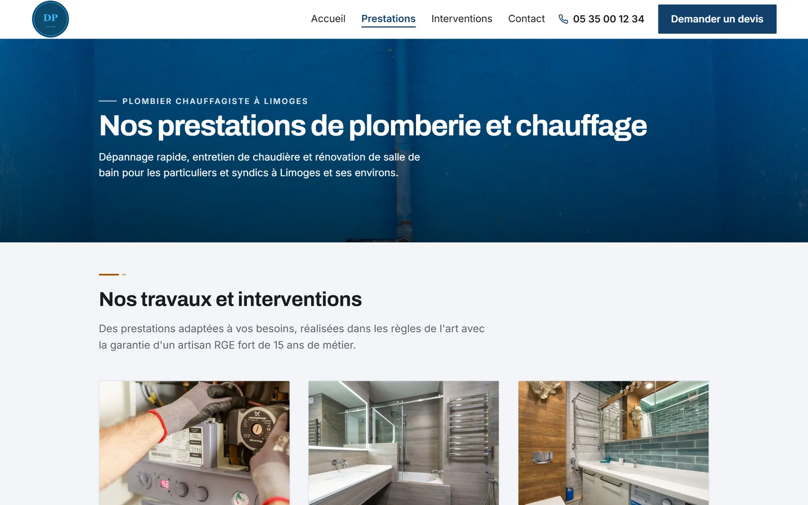 Une page intérieure du site de Durand Plomberie Chauffage
