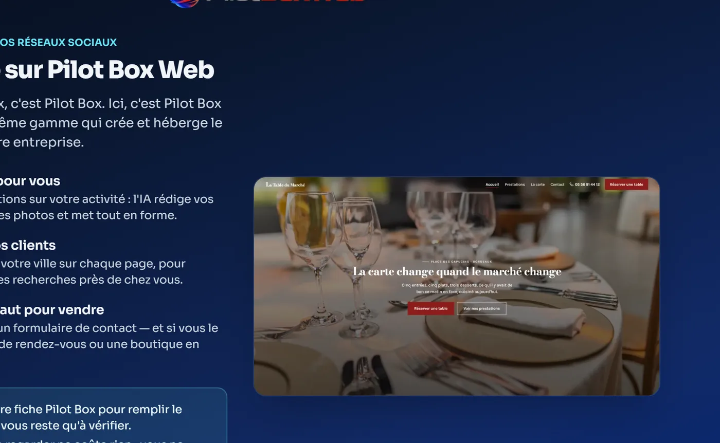 Pilot Box Web reconnaît le compte Pilot Box et reprend la fiche de l'entreprise